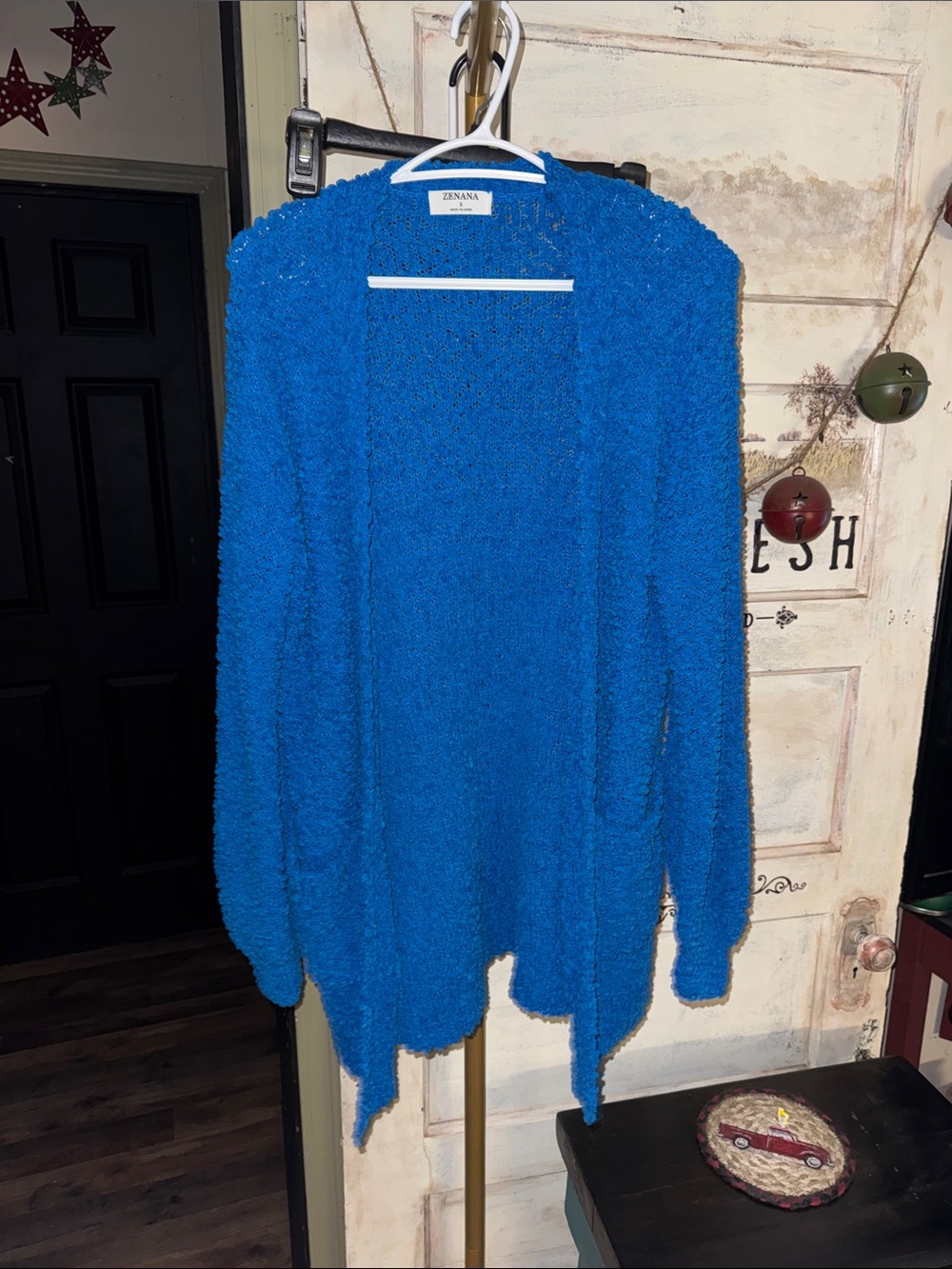 Zenana Outfitters Cobalt Blue Open-Front Textured Cardigan